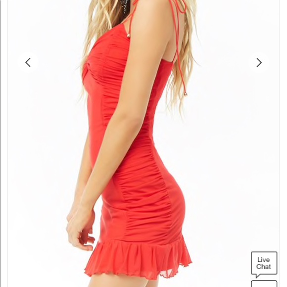 Red ruched frill dress - Picture 2 of 3